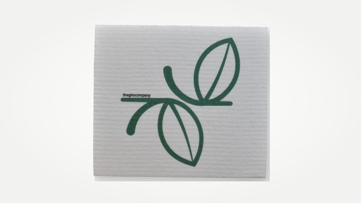Giro Swedish dishcloth with leaf logo upright on clean soft gray background