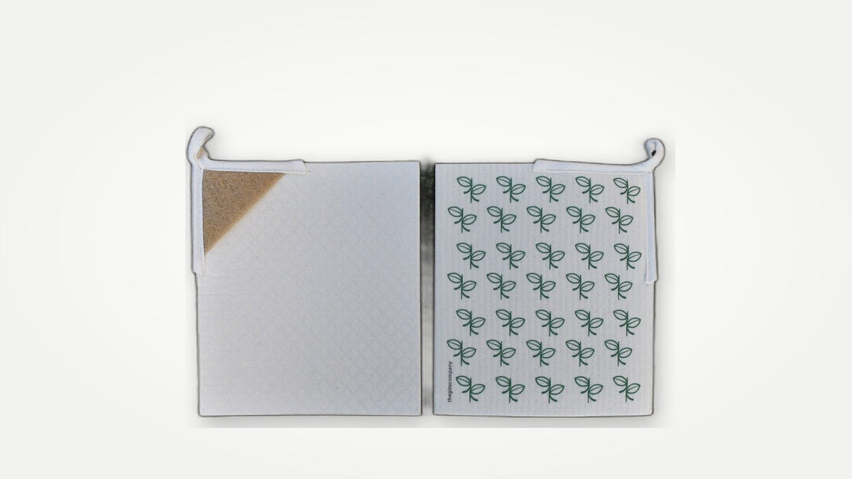 Giro Swedish dishcloths with sisal scrub corner cut out from studio photo on soft gray
